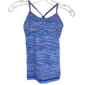 Ivivva by LuluLemon Tank Top Girls Size 7 Racerback Blue Pink Stripe Nylon Blend